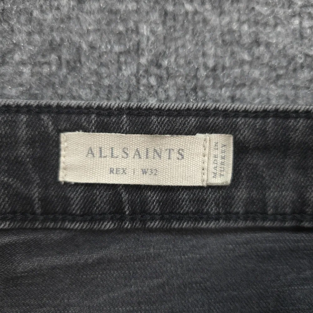 AllSaints Jeans Mens 32x33 Black Rex Skinny Slim Stretch Denim Distressed